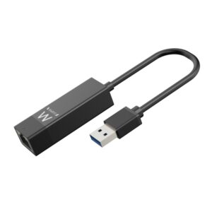 Ewent Conversor Adaptador de Red RJ45 a USB-A - Gigabit 10/100/1000Mbps - Cable de 15cm - Soporta WOL - Color Negro
