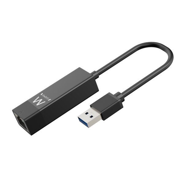 Ewent Conversor Adaptador de Red RJ45 a USB-A - Gigabit 10/100/1000Mbps - Cable de 15cm - Soporta WOL - Color Negro