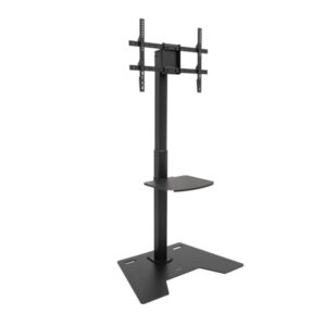 Tooq Minos Soporte de Suelo para Pantallas de 37-70" - Bandeja Inferior Multiusos - Altura, Giro y Rotacion Regulables - Gestion de Cables - Peso Max 70kg - VESA Max 200x200 - Color Negro