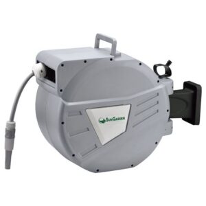 Sungarden SG0166 Manguera 30 Metros - Recogedor Automatico con Guia - Funcion de Retraccion Lenta - Soporte Para Instalacion en Pared - Giro 180 - Color Gris