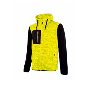 Upower Rainbow Sudadera con Cremallera - Talla XL - Interior de Forro Polar, Cuello Alto, Capuchon Ajustable, Bolsillos con Cremallera, Proteccion DPI1 - Color Amarillo Fluorescente