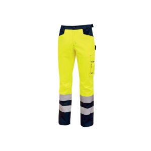 Upower Beacon Pantalon de Trabajo con Bolsillos Multifuncionales - Talla XL - Cierre de Seguridad, Cintura Porta Martillo, Rodillas Preformadas, Rayas Reflectantes, Proteccion DPI2 - Color Amarillo Fluorescente