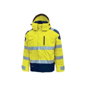 Upower Defender Parka Anti-Lluvia Impermeable y Transpirable - Talla XL - Reflectantes en Busto y Mangas, Bolsillo Multimedia con Free Sound, Capucha Desmontable, Proteccion DPI3 - Color Amarillo Fluorescente