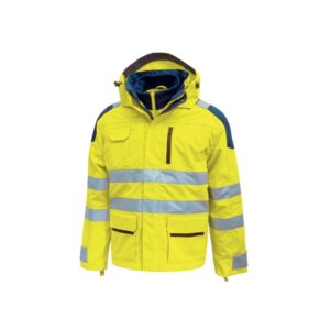 Upower Backer Parka Impermeable y Transpirable - Talla XL - Detalles Reflectantes, Multiples Bolsillos Funcionales, Capucha Desmontable, Proteccion DPI3, Micro-Fleece en Cuello - Color Amarillo Fluorescente