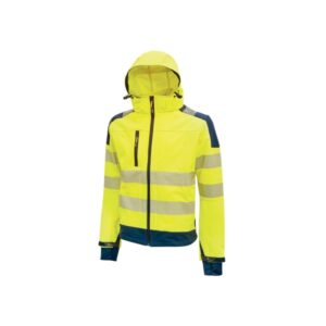 Upower Miky Chaqueta Softshell - Talla XL - Transpirable, Elastica, Cortaviento, Repelente al Agua, Capucha Desmontable, Bolsillos con Cremallera, Detalles Reflectantes, Proteccion DPI2 - Color Amarillo Fluorescente