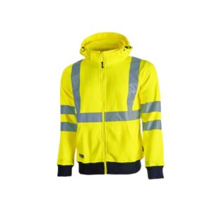 Upower Melody Sudadera Deportiva con Rayas Reflectantes - Talla XL - Cremallera Central, Cuello Alto, Bolsillos Inferiores, Capuchon Desmontable, Proteccion DPI2 - Color Amarillo Fluorescente