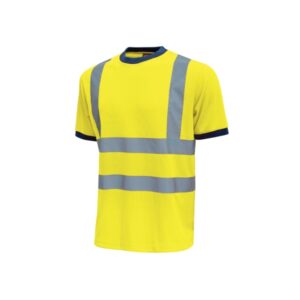 Upower Glitter Camiseta con Rayas Reflectantes - Talla XL - Cuello y Mangas Elasticas, Banda para el Sudor, Alta Transpirabilidad, Proteccion DPI2, Hasta 50 Lavados - Color Amarillo Fluorescente