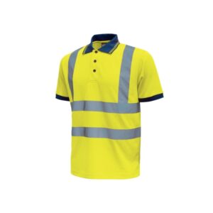 Upower Neon Polo de Manga Corta con Detalles Reflectantes - Talla XL - Cuello Tres Botones, Banda para el Sudor, Ventilaciones Laterales, Proteccion DPI2, Transpirable - Color Amarillo Fluorescente