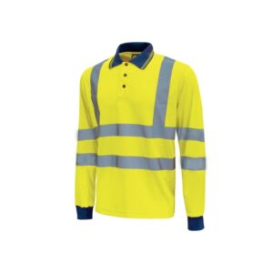 Upower Shine Polo de Manga Larga con Detalles Reflectantes - Talla XL - Cuello Cerrado, Ventilaciones Laterales, Banda para el Sudor, Proteccion DPI3, Alta Durabilidad - Color Amarillo Fluorescente