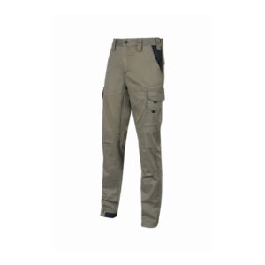 Upower Guapo Pantalones de Trabajo de Algodon Elastico - Talla XL - Multiples Bolsillos, Cierre Resistente, Cintura Elastica, Rodillas Preformadas, Talonera Reforzada, Proteccion DPI1 - Color Arena