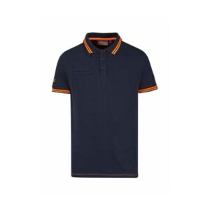 Upower Way Polo Hombre Manga Corta - Talla XL - Algodon Stretch, Ajuste Slim Fit, Ribetes en Contraste, Cierre Tres Botones, Aberturas Laterales, Proteccion DPI1 - Color Azul Marino