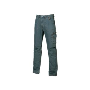 Upower Traffic Pantalon Jeans Stretch - Talla 64 - Ajuste Perfecto, Bolsillos Amplios y Multibolsillos, Porta Martillo, Insertos Elasticos en Rodillas, Cintura con Velcro, Triple Costura - Color Azul Vaquero