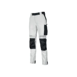 Upower Atom Pantalon de Trabajo - Talla XS - Repelente al Agua, Transpirable, Secado Rapido, Bolsillos Multifuncionales, Protector de Rodilla Certificado, Cintura Elastica Ajustable - Color Blanco