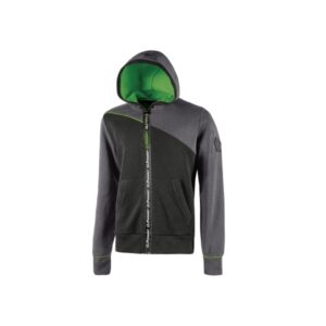Upower Jupiter Sudadera de Trabajo - Talla XL - Cremallera Impermeable, Capucha Ajustable, Bolsillos Practicos, Diseño con Piping Fluo, Puños Elasticos, Bajo Acanalado - Color Gris Asfalto