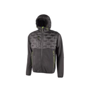 Upower Spock Chaqueta Hibrida Transpirable y Antiviento - Talla XL - Cremallera Impermeable, Capucha Ajustable, Acolchado sin Costuras, Bolsillos Fluorescentes, Proteccion DPI1 - Color Gris Asfalto