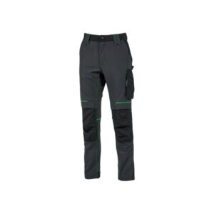 Upower Atom Pantalon de Tejido Stretch - Talla XS - Repelente al Agua, Transpirable, Secado Rapido, Bolsillos Multifuncionales, Proteccion Lumbar, Rodilleras Certificadas PPE CAT.1 - Color Gris Asfalto Verdoso