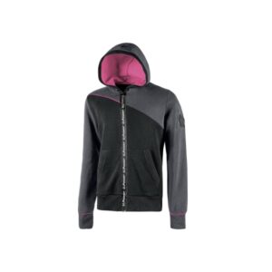Upower Jupiter Lady Sudadera Mujer con Cremallera Impermeable - Talla XS - Capucha Ajustable, Bolsillos Oblicuos, Puños Elasticos, Piping Fluo, Proteccion DPI1 - Color Gris Fucsia