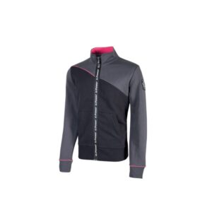Upower Uranus Lady Sudadera de Trabajo para Mujer - Talla XS - Cremallera Impermeable, Ribetes Fluorescentes, sin Capucha, Algodon y Poliester, Proteccion DPI1 - Color Gris Fucsia