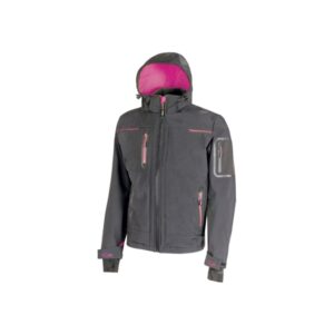 Upower Space Lady Chaqueta Softshell Impermeable - Talla XS - Transpirable, a Prueba de Viento, Forro Micropolar, Capucha Desmontable, Bolsillos Avanzados, Proteccion DPI1 - Color Gris Fucsia