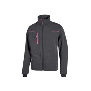 Upower Pluton Lady Chaqueta de Tela Resistente - Talla XS - Suave, Repelente al Agua, Transpirable, Secado Rapido, Multiples Bolsillos, Capuchon Retractil, Puños a Prueba de Viento, Proteccion DPI1 - Color Gris Fucsia
