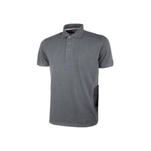 Upower Gap Polo de Manga Corta en Algodon Pique - Talla XL - Corte Ajustado, Cuello con Tres Botones, Banda Anti Sudor, Bolsillo Practico, Cinta Reflex, Proteccion DPI1 - Color Gris Meteorito