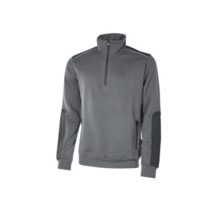 Upower Cushy Sudadera Cepillada con Media Cremallera - Talla XL - Cuello Alto, Bolsillos con Cremallera, Refuerzos Antidesgaste, Detalles Reflectantes, Proteccion DPI1 - Color Gris Meteorito