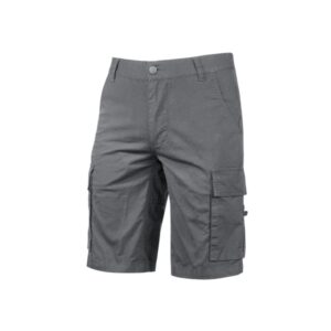 Upower Summer Bermuda Cargo Algodon Elastico - Talla XL - Ajuste Slim-Fit, Bolsillos Multifuncionales, Triple Costura, Boton Antiarañazos, Proteccion DPI1 - Color Gris Oscuro