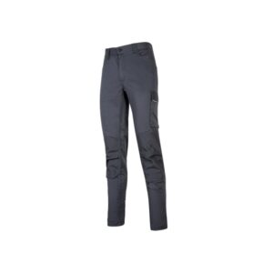 Upower Meek Pantalones Cargo Stretch - Talla XL - Bolsillos Multifuncionales, Refuerzos Poli-Oxford, Cinturilla Elastica, Perfiles Reflectantes, Proteccion Inferior, Slim-Fit, DPI1 - Color Gris Oscuro