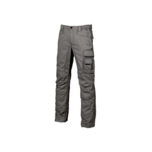 Upower Smile Pantalones de Trabajo en Algodon Elastico - Talla 64 - Multiples Bolsillos, Cierre Cremallera y Boton Resistente, Refuerzos en Rodillas, Ajuste Slim Fit, Proteccion DPI1 - Color Gris Piedra