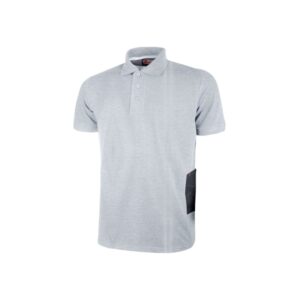 Upower Gap Polo de Manga Corta en Algodon Pique - Talla XL - Corte Ajustado, Cuello con Tres Botones, Banda Anti Sudor, Bolsillo Izquierdo, Cinta Reflex, Proteccion DPI1 - Color Gris Plateado