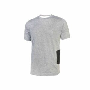 Upower Road Camiseta de Manga Corta en Polycotton Jersey - Talla XL - Slim-Fit, Cuello Acanalado Elastico, Bolsillo para Celular, Cinta Reflex, Proteccion DPI1 - Color Gris Plateado