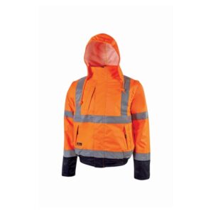 Upower Crafty Cazadora Bomber Alta Visibilidad - Talla XL - Mangas Separables, Bandas Reflectantes, Antilluvia, Transpirable, Impermeable, Capucha Plegable, Proteccion DPI3 - Color Naranja Fluorescente