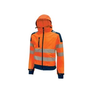 Upower Miky Chaqueta Softshell - Talla XL - Transpirable, Elastica, Cortaviento, Repelente al Agua, Capucha Desmontable, Bolsillo para Movil, Detalles Reflectantes, Proteccion DPI2 - Color Naranja Fluorescente