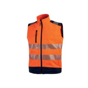 Upower Dany Chaleco Soft Shell Transpirable - Talla XL - Impermeable, Bolsillo Pecho Cremallera, Cordon Antienredo, Corte Ajustado, Bandas Reflex, Proteccion DPI2 - Color Naranja Fluorescente