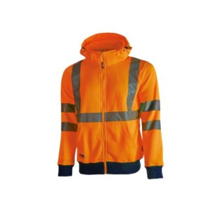 Upower Melody Sudadera Moderna - Talla XL - Rayas Reflectantes, Cremallera Central, Cuello Alto, Capuchon Desmontable, Puños Elasticos, Proteccion DPI2, Bolsillos Inferiores - Color Naranja Fluorescente