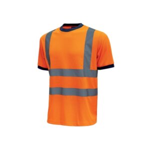 Upower Glitter Camiseta con Rayas Reflectantes - Talla XL - Cuello y Mangas Elasticas, Banda para el Sudor, Alta Transpirabilidad, Proteccion DPI2, Hasta 50 Lavados - Color Naranja Fluorescente