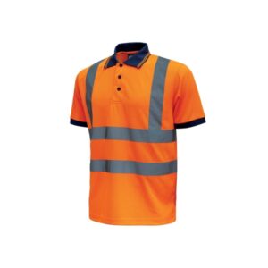 Upower Neon Polo de Manga Corta con Rayas Reflectantes - Talla XL - Cuello Tres Botones, Banda para el Sudor, Ventilaciones Laterales, Proteccion DPI2, Comodidad y Durabilidad - Color Naranja Fluorescente