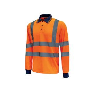 Upower Shine Polo de Manga Larga con Detalles Reflectantes - Talla XL - Cuello Cerrado, Ventilaciones Laterales, Banda para el Sudor, Cuello Elastico, Proteccion DPI3, Alta Transpirabilidad - Color Naranja Fluorescente