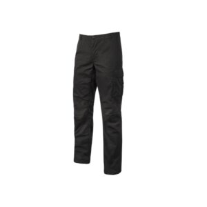 Upower Ocean Pantalon de Trabajo en Algodon Elastico - Talla XL - Multiples Bolsillos, Cierre con Cremallera, Refuerzo en Rodillas, Cinta Reflex, Ajuste Slim Fit, Proteccion DPI1 - Color Negro Carbon