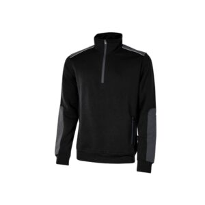 Upower Cushy Sudadera Cepillada con Media Cremallera - Talla XL - Cuello Alto, Bolsillos con Cremallera, Refuerzos Antidesgaste, Detalles Reflectantes, Proteccion DPI1 - Color Negro Carbon