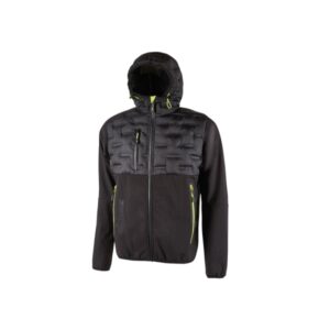 Upower Spock Chaqueta Hibrida Transpirable - Talla XL - Antiviento, Cremallera Impermeable, Capucha Ajustable, Plumon sin Costuras, Bolsillos Fluorescentes, Proteccion DPI1 - Color Negro Carbon