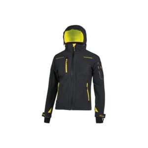 Upower Space Lady Chaqueta Softshell - Talla XS - Membrana U-Tex, Impermeable y Transpirable, Forro Micropolar, Capucha Desmontable, Bolsillos Avanzados, Proteccion DPI1 - Color Negro Carbon