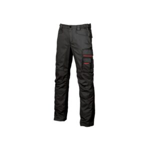 Upower Smile Pantalones de Trabajo en Algodon Elastico - Talla 64 - Bolsillos Multifuncionales, Cierre Resistente, Refuerzo en Rodillas, Ajuste Slim Fit, Proteccion DPI1 - Color Negro Carbon