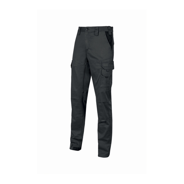 Upower Guapo Pantalones de Trabajo de Algodon Elastico - Talla XL - Bolsillos Multifuncionales, Cierre Resistente, Proteccion Lumbar, Detalles Reflectantes, Rodillas Preformadas, DPI1 - Color Negro Carbon