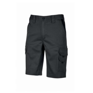 Upower Bonito Pantalones Cortos de Trabajo de Algodon Elastizado - Talla XL - Frescos y Comodos, Cinturilla Elastica, Cierre Cremallera y Boton Resistente, Triple Costura, Proteccion DPI1 - Color Negro Carbon