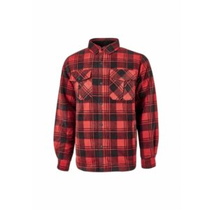 Upower Willow Camisa de Felpa Acolchada - Talla XL - Interior Guateado, Bolsillos Funcionales, Cierre Botones a Presion, Proteccion DPI1, Cuello con Cierre Velcro - Color Rojo Magma y Negro