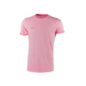 Upower Fluo Camiseta de Manga Corta - Talla XL - Algodon Flameado, Tejido Slub, Transpirable, Ajuste Slim-Fit, Cuello Redondo Acanalado, Banda para el Sudor, Logotipo Bordado - Color Rosa Fluorescente