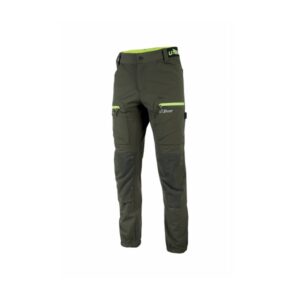 Upower Horizon Pantalones de Trabajo Elasticos - Talla XS - Corte Jogging, Impermeables, Transpirables, Multibolsillo, Proteccion Lumbar, Cinta Reflectante, Proteccion DPI1 - Color Verde Oscuro