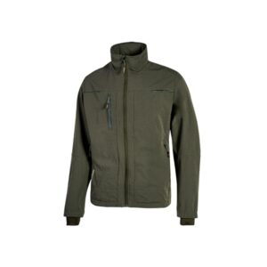 Upower Pluton Chaqueta de Tela Resistente - Talla XL - Suave, Repelente al Agua, Transpirable, Secado Rapido, Multiples Bolsillos, Capuchon Ajustable, Puños a Prueba de Viento, Proteccion DPI1 - Color Verde Oscuro