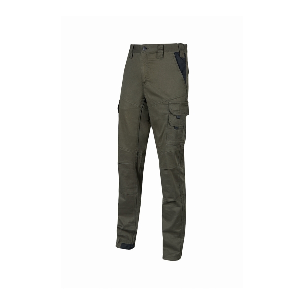 Upower Guapo Pantalones de Trabajo de Algodon Elastico - Talla XL - Bolsillos Multifuncionales, Cierre Resistente, Proteccion Lumbar, Rodillas Preformadas, Triple Costura, DPI1 - Color Verde Oscuro